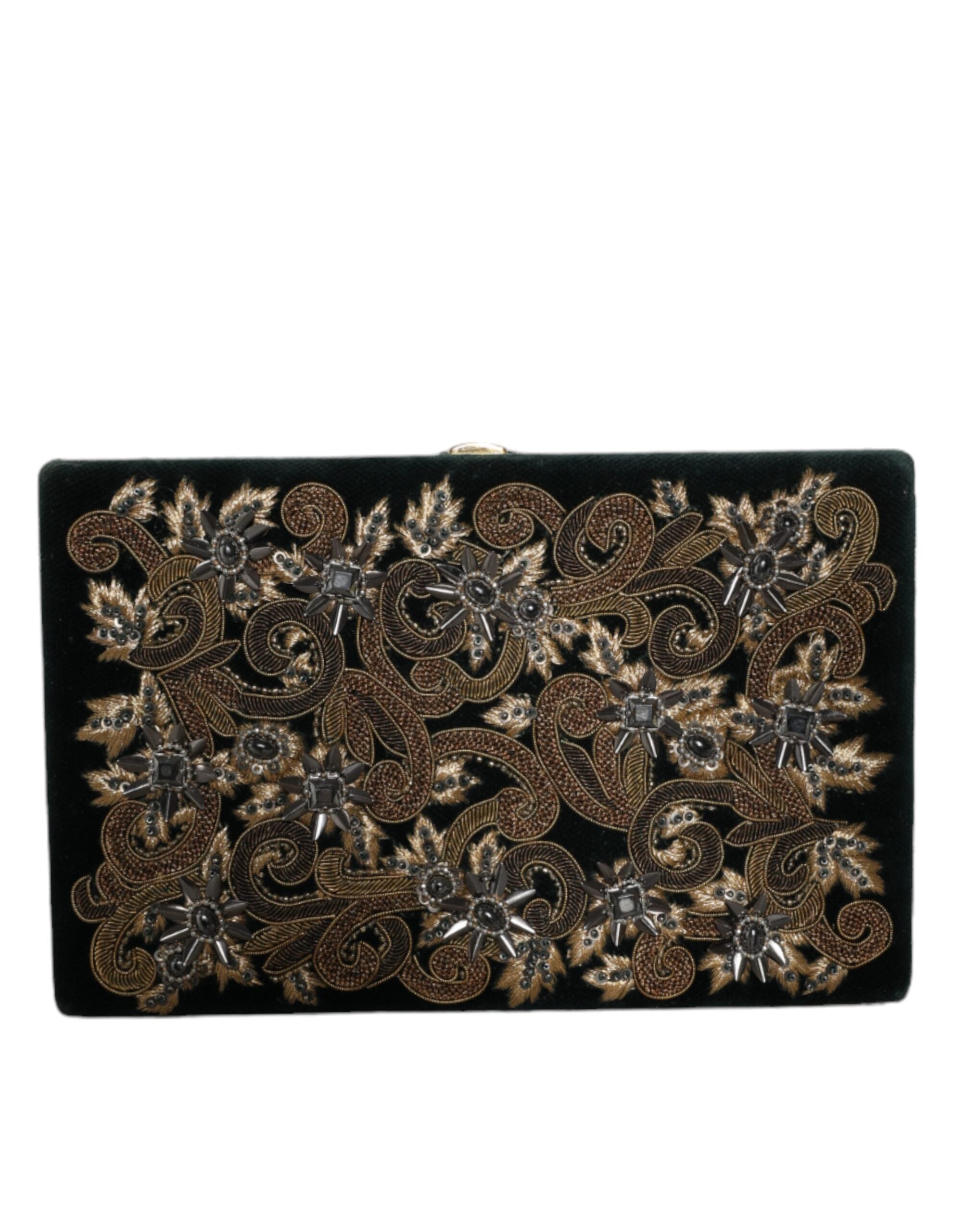 Dolce & Gabbana Black Velvet Gold Frame Clutch Evening Party Handbag